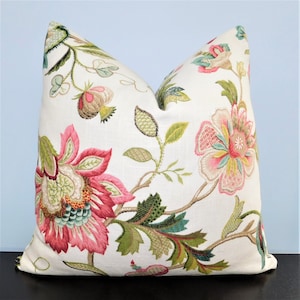 PREORDER Teal Rose Floral Print Linen Pillow Cover Decorative Flower Brissac Jewel Pillow Covers Choose Size