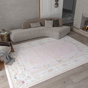 Pink carpet, floral rug, classic carpet, Washable Carpet, Pink Rug, Bordered Rug, Floral Rug, Rug For Living Room, Oriental Rug
