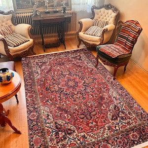 Red Floral Distressed Boho Rug, Vintage Persian Style Carpet, Stain Resistant Living Room Kitchen Mat Hallway Runner Rugs, Oversize Rug 8x10