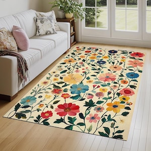 Flower print area rug, Modern runner rug, Rug for corridor, Bedside rug, Washable rug, Non-skid rug, Cute color rug, Housewarming gift 11