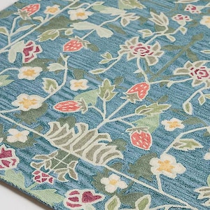Floral Strawberry Handmade Tufted Wool Area Rug For Bedroom Livingroom Office Kitchen Nursery Entryway Flower Rug