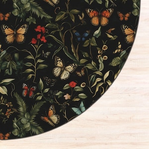 Dark Floral Victorian Rug | Wildflower Aesthetic Living Room Gothic Home Decor Rustic Housewarming Gift Dark Academia Bedroom Folklore Decor